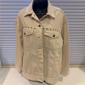 Women's Studded Oversized Denim Cream Trucker Jacket women’s size L